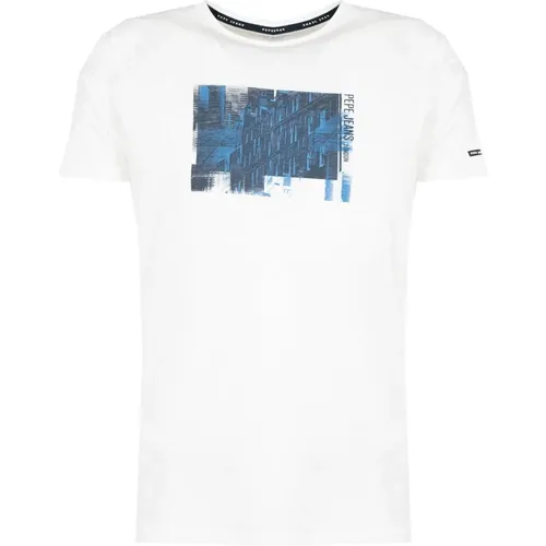 Figurbetontes Rundhals T-Shirt mit Dekorativem Druck , Herren, Größe: L - Pepe Jeans - Modalova