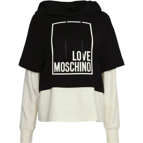 Bicolour sweatshirt with logo and hood , female, Sizes: M, S - Moschino - Modalova