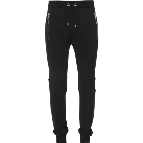 Schwarze Baumwoll-Sweatpants mit geprägtem Paris-Logo. , Herren, Größe: 2XS - Balmain - Modalova