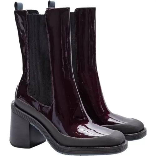 Bordeaux- und Braune Lederstiefel mit Absatz , Damen, Größe: 37 EU - TORY BURCH - Modalova