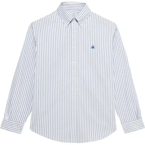 Blau-weißes Regular Fit Non-Iron Stretch Baumwoll-Casual-Hemd mit Button-Down-Kragen , Herren, Größe: M - Brooks Brothers - Modalova