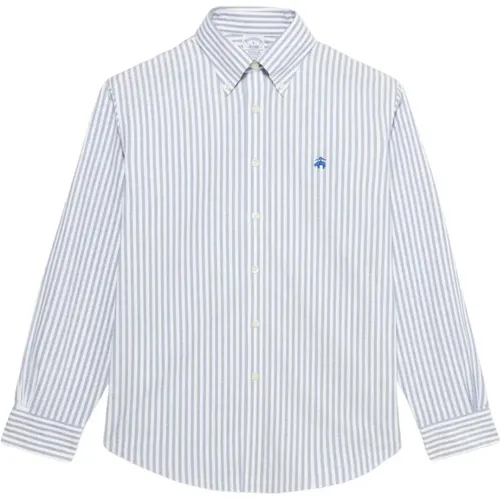 Blau-weißes Regular Fit Non-Iron Stretch Baumwoll-Casual-Hemd mit Button-Down-Kragen - Brooks Brothers - Modalova