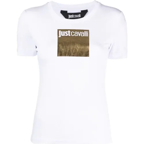 Short Sleeve Cotton Jersey T-shirt with Gold Print and Logo , female, Sizes: S - Just Cavalli - Modalova