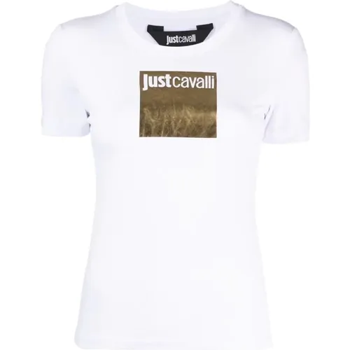 Short Sleeve Cotton Jersey T-shirt with Gold Print and Logo , female, Sizes: S, M - Just Cavalli - Modalova