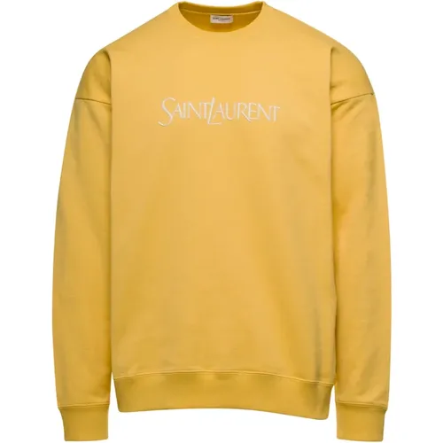 Logo Embroidered Crewneck Sweatshirt , male, Sizes: L, S, M, XL - Saint Laurent - Modalova