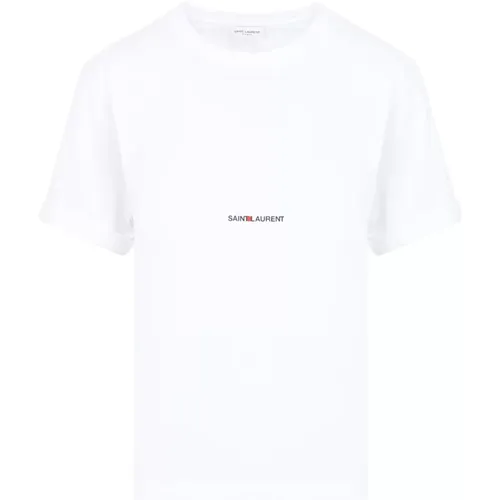 Weißes Baumwoll-Logo-T-Shirt - Saint Laurent - Modalova