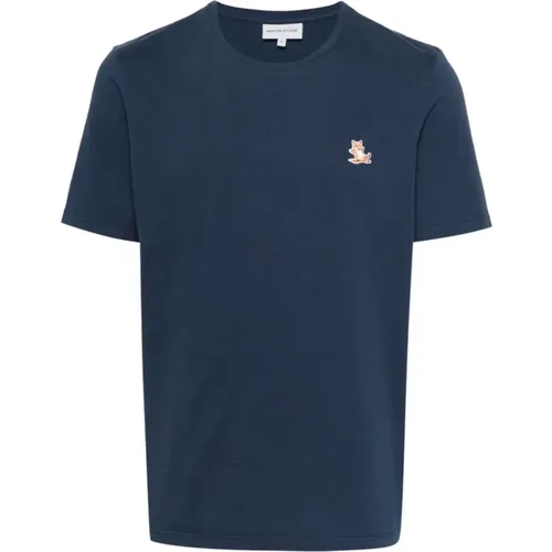 Blaues Chillax Fox T-Shirt , Herren, Größe: L - Maison Kitsuné - Modalova