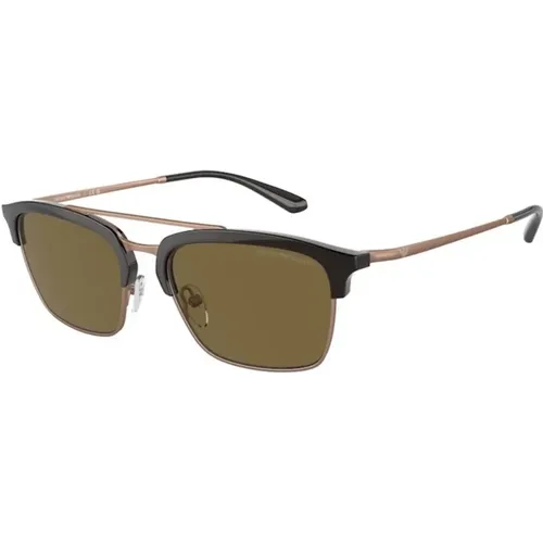 Brauner Rahmen, Dunkelbraune Gläser Sonnenbrille , unisex, Größe: 55 MM - Emporio Armani - Modalova