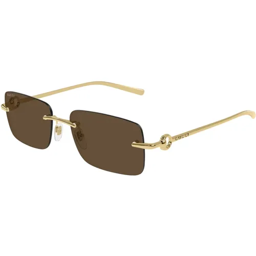 Gold/Braune Metallrahmen-Sonnenbrille - Gucci - Modalova