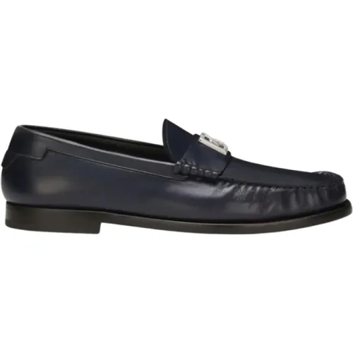 Marineblaue Leder-Logo-Plaque-Loafer , Herren, Größe: 40 EU - Dolce & Gabbana - Modalova