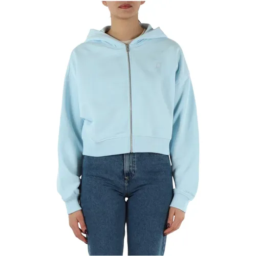 Kapuzen-Sweatshirt mit Reißverschluss aus Baumwollmischung , Damen, Größe: L - Calvin Klein Jeans - Modalova