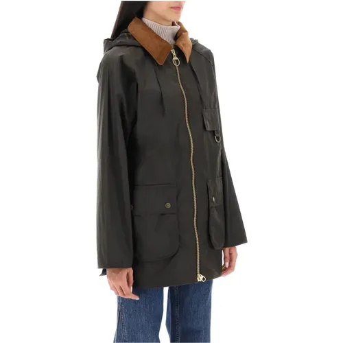 Highclere Wax Jacket with Corduroy Collar and Detachable Hood , female, Sizes: XS, L - Barbour - Modalova