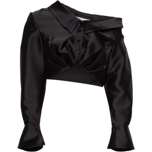 Cropped Taffeta Top with Asymmetric Neckline , female, Sizes: XS, 2XS, S - Self Portrait - Modalova