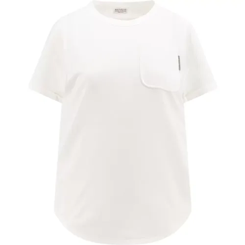 Iconic Jewel Baumwoll T-Shirt , Damen, Größe: L - BRUNELLO CUCINELLI - Modalova