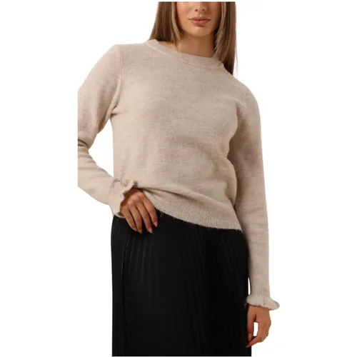 Beiger Strickpullover mit Rüschenärmeln , Damen, Größe: M - Selected Femme - Modalova