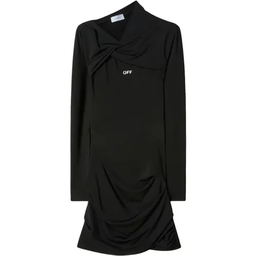 Schwarzes Jersey-Kreuzdrapiertes Minikleid , Damen, Größe: S - Off White - Modalova