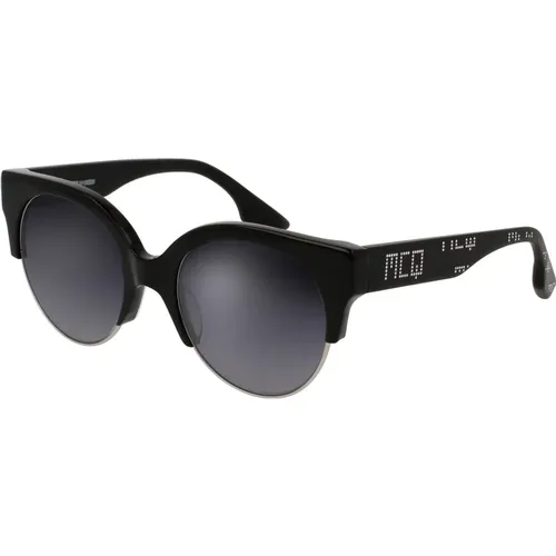 Schwarze Sonnenbrille mit weißem Detail , Damen, Größe: 53 MM - alexander mcqueen - Modalova