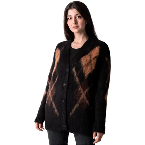 KnitIntarsia Cardigan in and Brown , female, Sizes: XS, S - Roberto Collina - Modalova