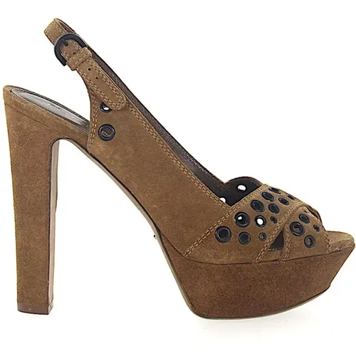 Velvet Platform Sandals with Cutout Pattern and Metal Eyelets , female, Sizes: 4 1/2 UK, 5 UK - Sergio Rossi - Modalova