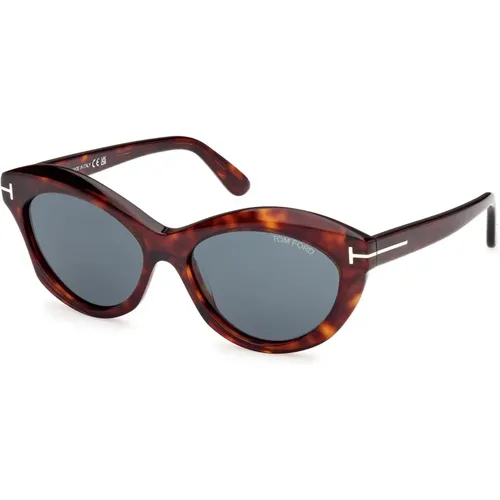 Womens Oval Sunglasses Havana Glossy , male, Sizes: 55 MM - Tom Ford - Modalova