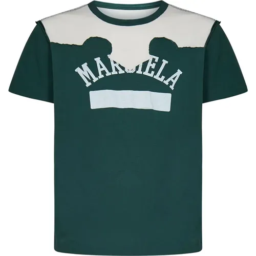 Grünes Baumwoll-T-Shirt mit Doppelschicht-Effekt Dcortiqu Yoke - Maison Margiela - Modalova