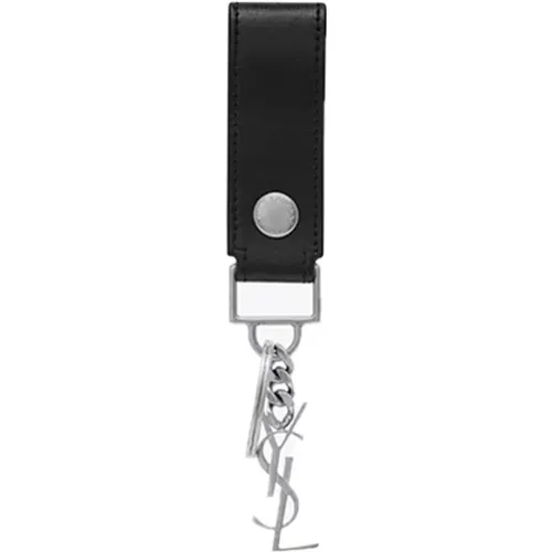 Leather Key Ring with Iconic Monogram , male, Sizes: ONE SIZE - Saint Laurent - Modalova