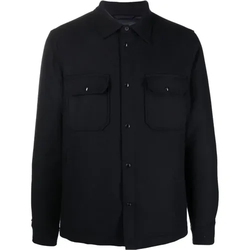 Blaues Wollmischung Overshirt , Herren, Größe: S - Woolrich - Modalova