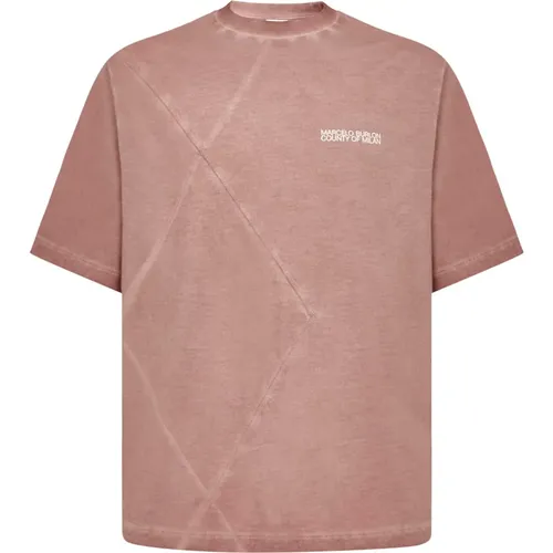 Verblasstes rosa Baumwoll-T-Shirt mit Diamantnähten - Marcelo Burlon - Modalova