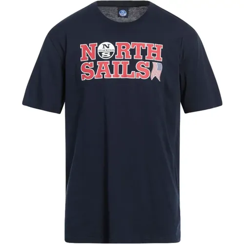 Navy Cotton Logo Print Tee , male, Sizes: L - North Sails - Modalova