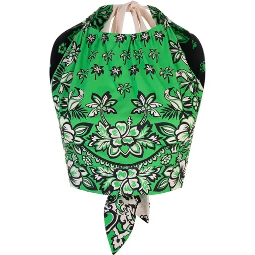 Grünes Bandana-Print Ärmelloses Top , Damen, Größe: 2XS - RED Valentino - Modalova