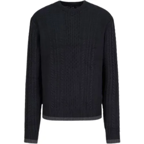 Blauer Pullover Zopfmuster Regular Fit , Herren, Größe: S - Armani Exchange - Modalova