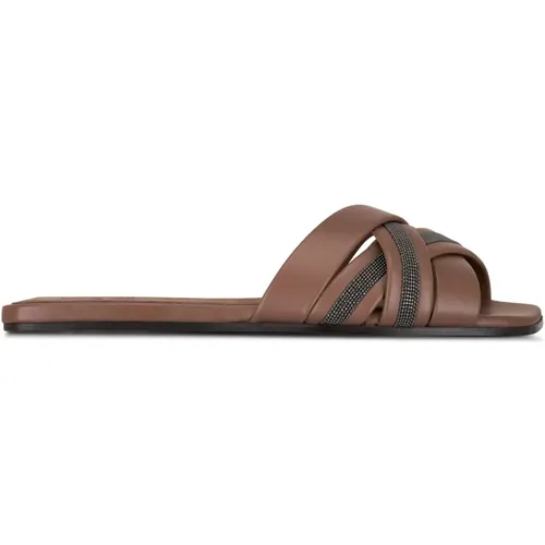 Monili embellished leather sandals , female, Sizes: 6 UK, 5 UK, 4 UK, 7 UK - BRUNELLO CUCINELLI - Modalova