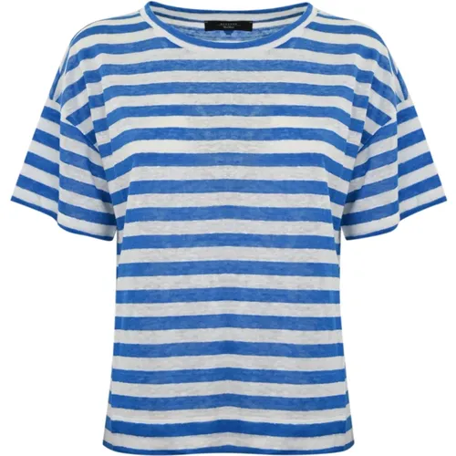 Striped Linen Cotton Short Sleeve Shirt , female, Sizes: XL, L - Max Mara Weekend - Modalova