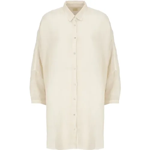 Linen Shirt Collar Short Sleeves , female, Sizes: M - 120% lino - Modalova