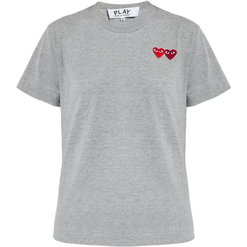 T-Shirt mit Logo-Patches , Damen, Größe: S - Comme des Garçons Play - Modalova