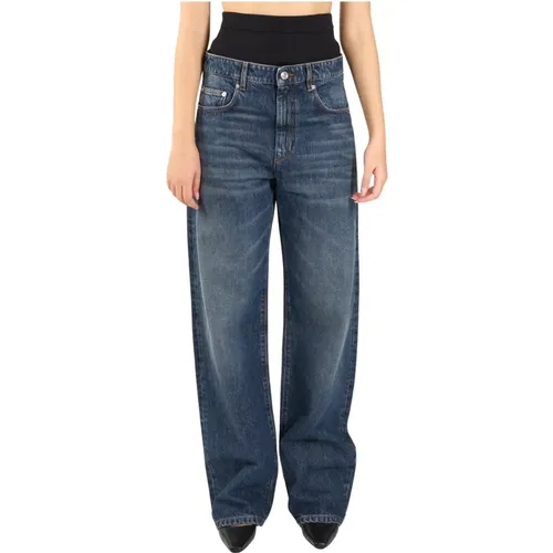 High-Waist Denim Jeans mit geripptem Saum - SPORTMAX - Modalova