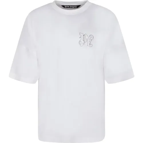 Weißes Monogramm T-Shirt, Besticktes Logo , Herren, Größe: L - Palm Angels - Modalova