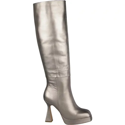 Leather High Boots with Square Toe , female, Sizes: 4 UK, 7 UK, 3 UK, 5 UK, 8 UK, 6 UK - Alma en Pena - Modalova