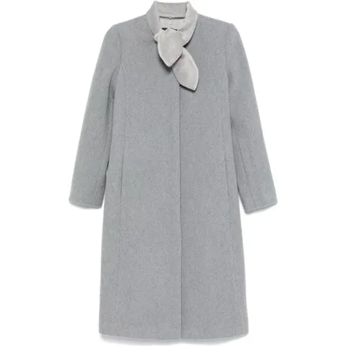 Grey Corduroy Coat with Detachable Collar , female, Sizes: S, XS - Emporio Armani - Modalova