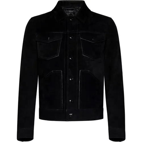 Schwarze Wildlederjacke Klassischer Stil - Tom Ford - Modalova