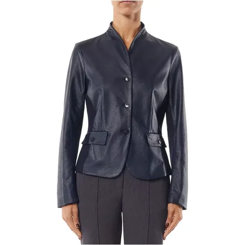 Blaue Lederjacke für Damen , Damen, Größe: L - Alessia Santi - Modalova