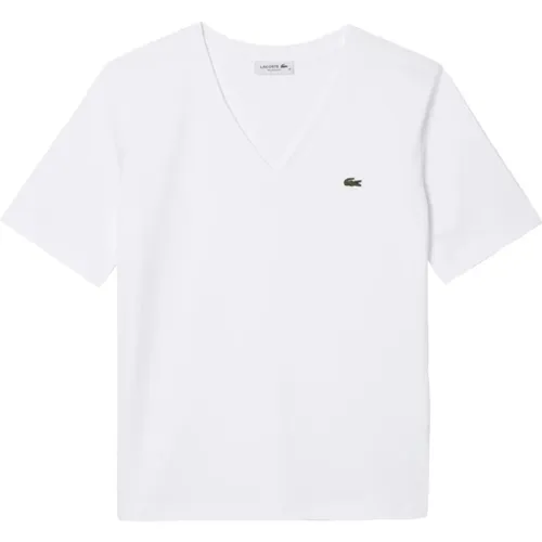 Elegantes V-Ausschnitt T-Shirt , Damen, Größe: S - Lacoste - Modalova