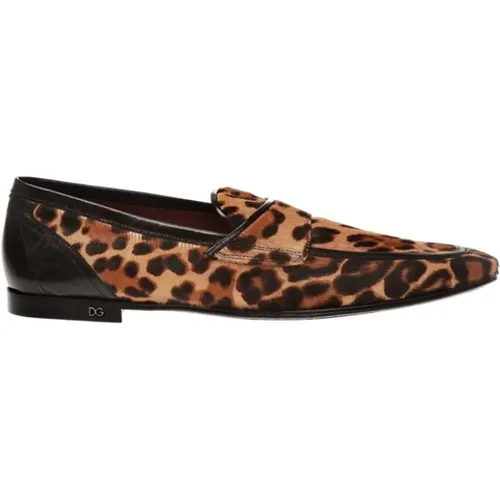 Leopardenmuster Lederloafers , Herren, Größe: 45 EU - Dolce & Gabbana - Modalova
