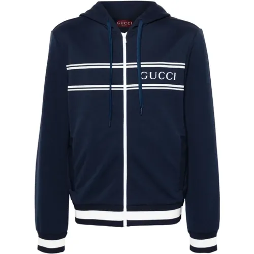 Striped Logo Zip-Up Hoodie , male, Sizes: XL, L - Gucci - Modalova