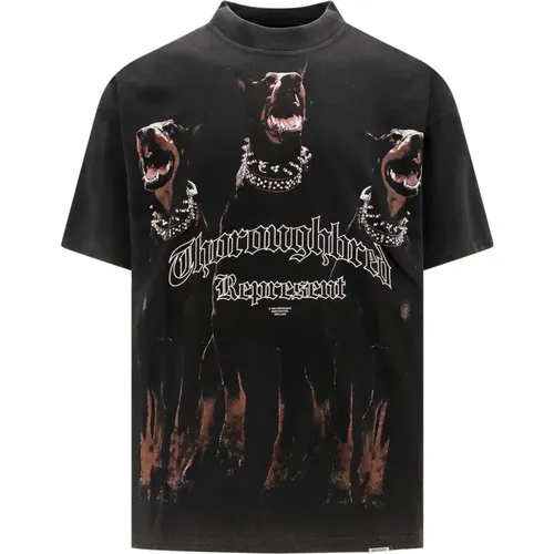 Baumwoll T-Shirt mit Rundhalsausschnitt und Frontaldruck , Herren, Größe: 2XL - Represent - Modalova