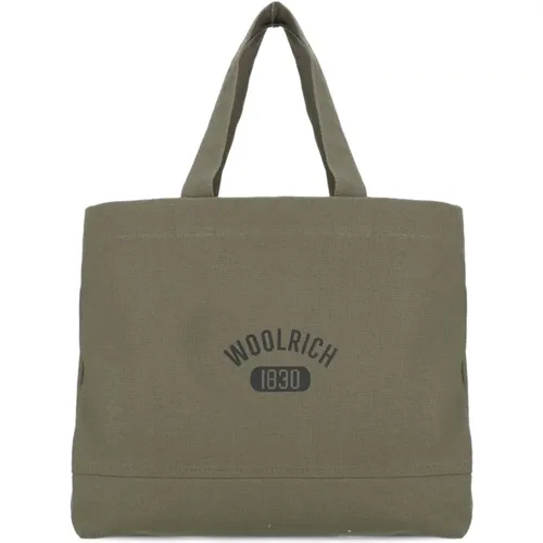 Grüne Baumwoll-Schultertasche mit Logo,Canvas Tote Tasche - Woolrich - Modalova