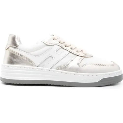 Silberne Sneakers mit Metallic Logo Patch , Damen, Größe: 35 EU - Hogan - Modalova