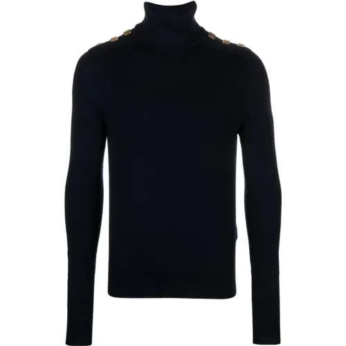 Midnight Merino Wool Sweater with Button Details , male, Sizes: L, XL, M, 2XL - Balmain - Modalova