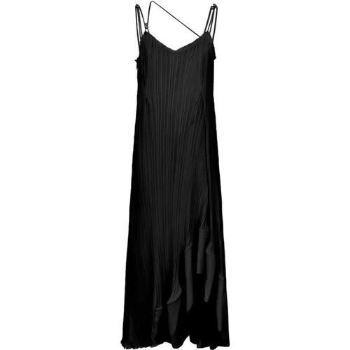 Schwarzes Plissiertes Langes Kleid mit Trägern - Lanvin - Modalova