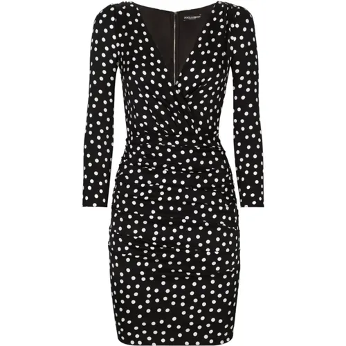 Polka Dot Dress with Draped Detailing , female, Sizes: XS - Dolce & Gabbana - Modalova